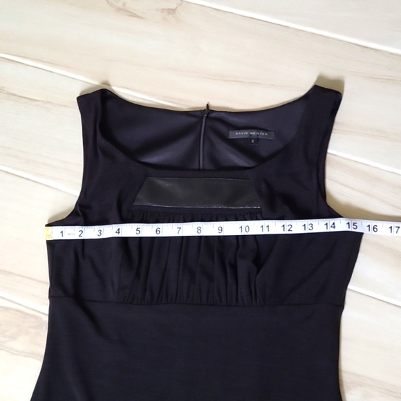 David Meister Black Empire fitted Dress w/ faux leather detail - Picture 13 of 16